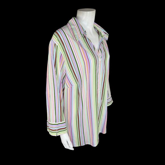 Notations Woman Button Up Shirt Striped Long Sleeve Blouse Plus 2X Multicolor - Picture 7 of 12